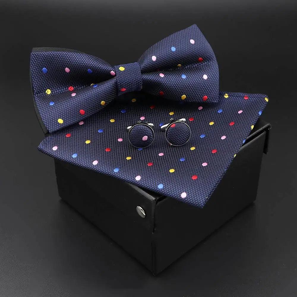 Trendy Tiny Dots Print Bowtie With Pocket Square And Cufflinks Set For Men Retro  Butterfly Party Wedding Bowties Without Box Stylish Ties Gift Stevvex