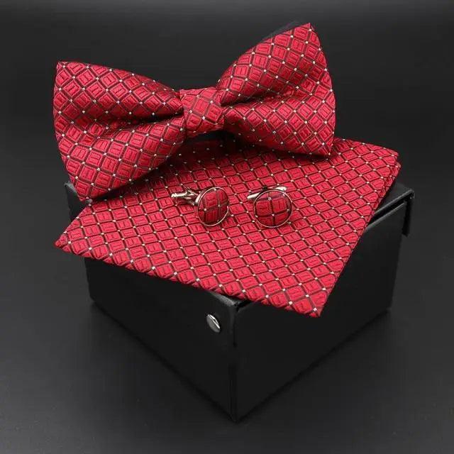 Trendy Tiny Dots Print Bowtie With Pocket Square And Cufflinks Set For Men Retro  Butterfly Party Wedding Bowties Without Box Stylish Ties Gift Stevvex