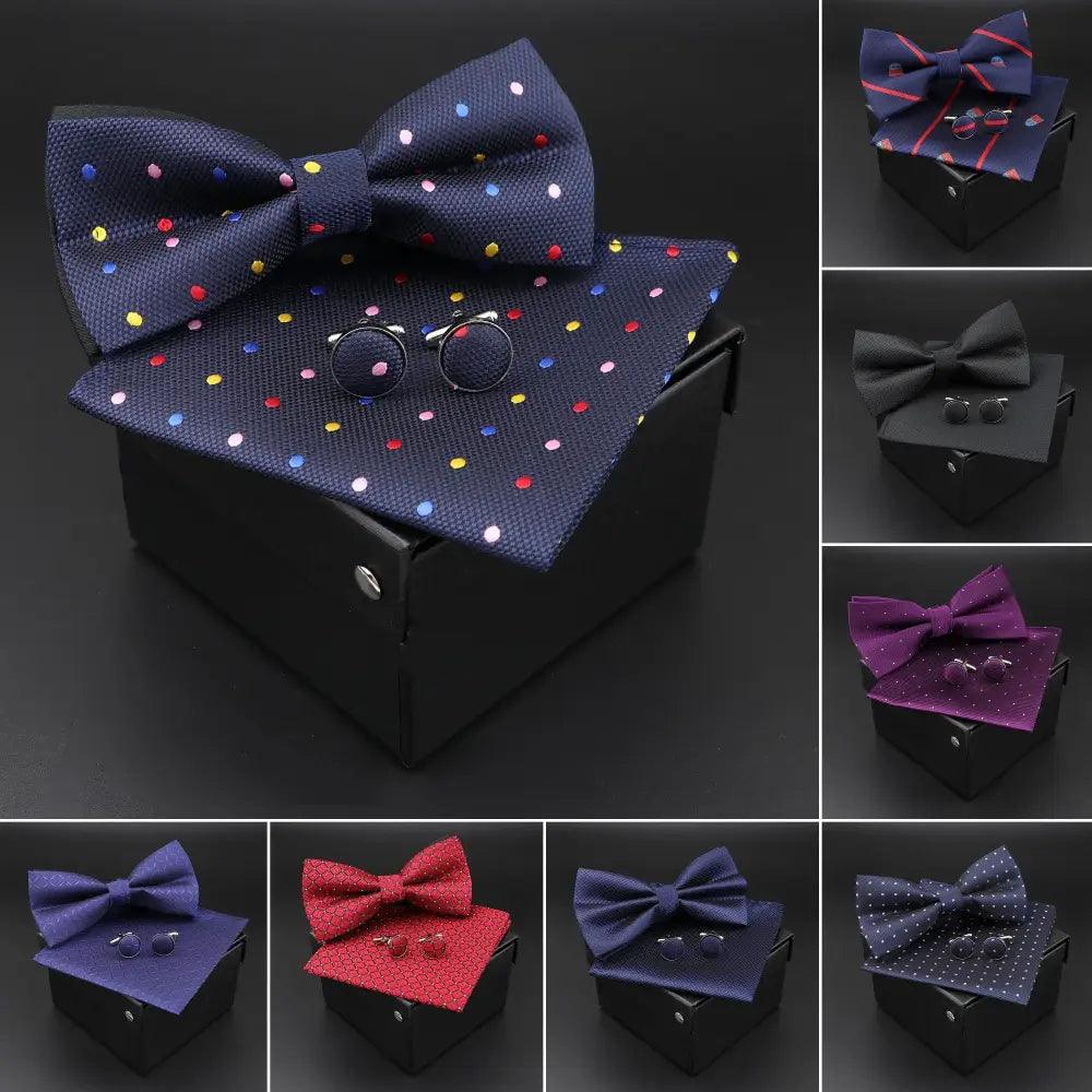 Trendy Tiny Dots Print Bowtie With Pocket Square And Cufflinks Set For Men Retro  Butterfly Party Wedding Bowties Without Box Stylish Ties Gift Stevvex