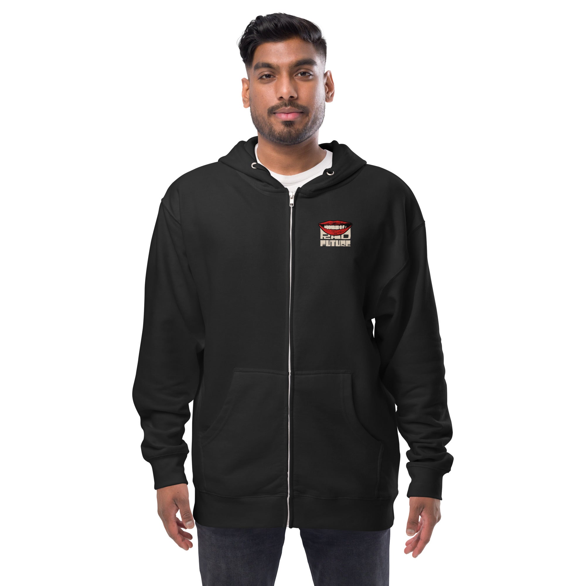 Sudadera polar unisex con cremallera y diseño de arte pop de sonrisa