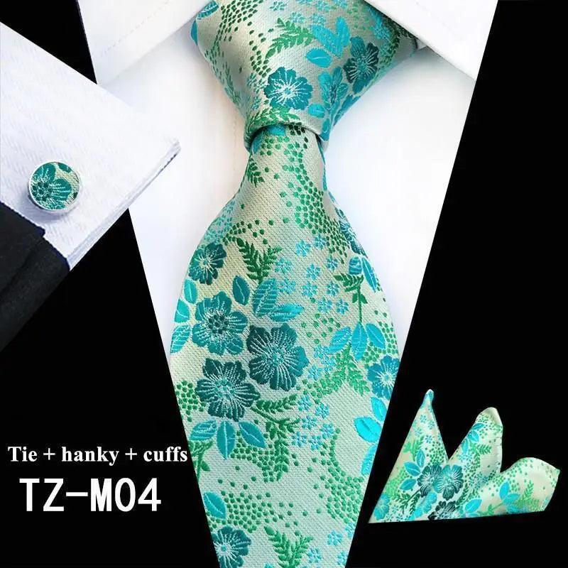 Wedding Bridegroom Floral Print Silk Necktie With Cufflinks Set Fashion High Quality Necktie Set For Men Stevvex