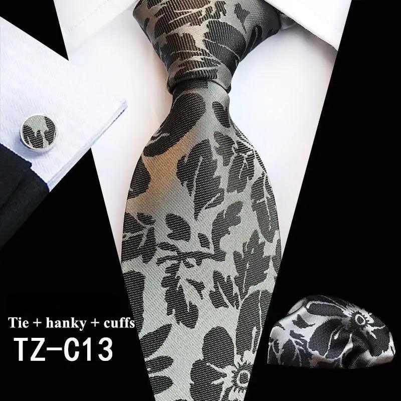 Wedding Bridegroom Floral Print Silk Necktie With Cufflinks Set Fashion High Quality Necktie Set For Men Stevvex