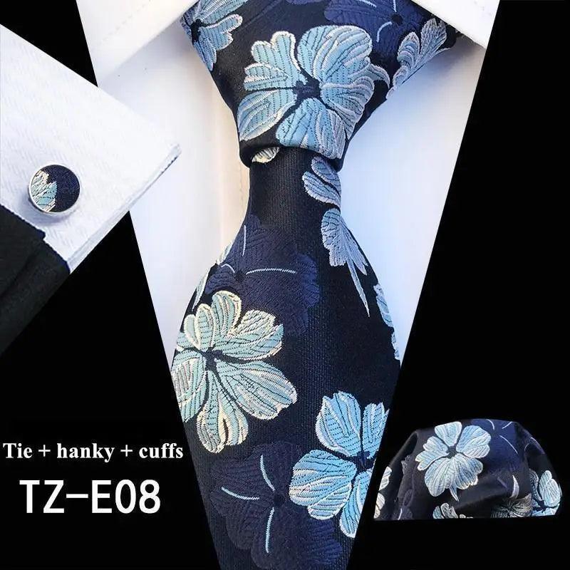 Wedding Bridegroom Floral Print Silk Necktie With Cufflinks Set Fashion High Quality Necktie Set For Men Stevvex