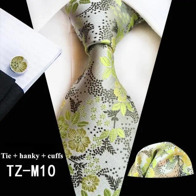 Wedding Bridegroom Floral Print Silk Necktie With Cufflinks Set Fashion High Quality Necktie Set For Men Stevvex