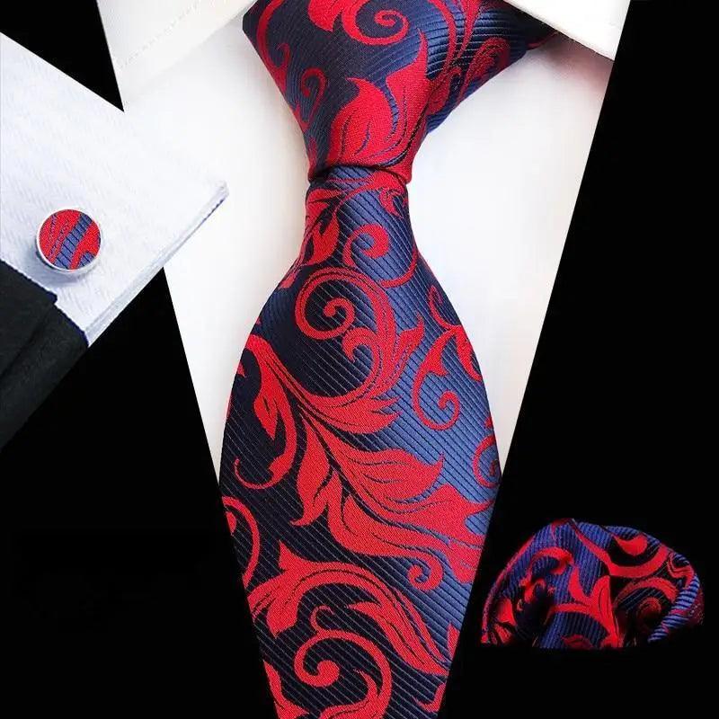 Wedding Bridegroom Floral Print Silk Necktie With Cufflinks Set Fashion High Quality Necktie Set For Men Stevvex