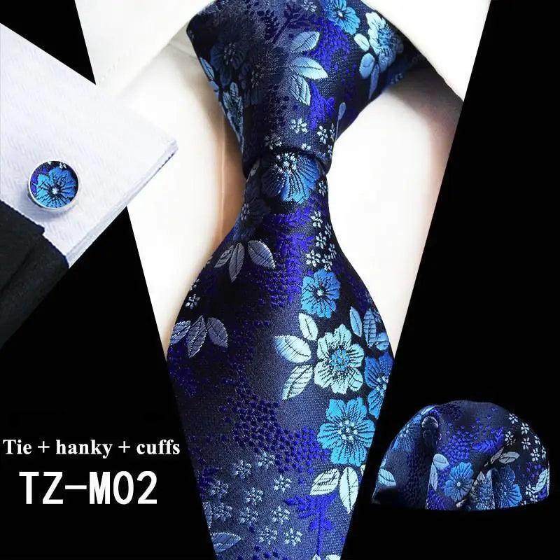 Wedding Bridegroom Floral Print Silk Necktie With Cufflinks Set Fashion High Quality Necktie Set For Men Stevvex