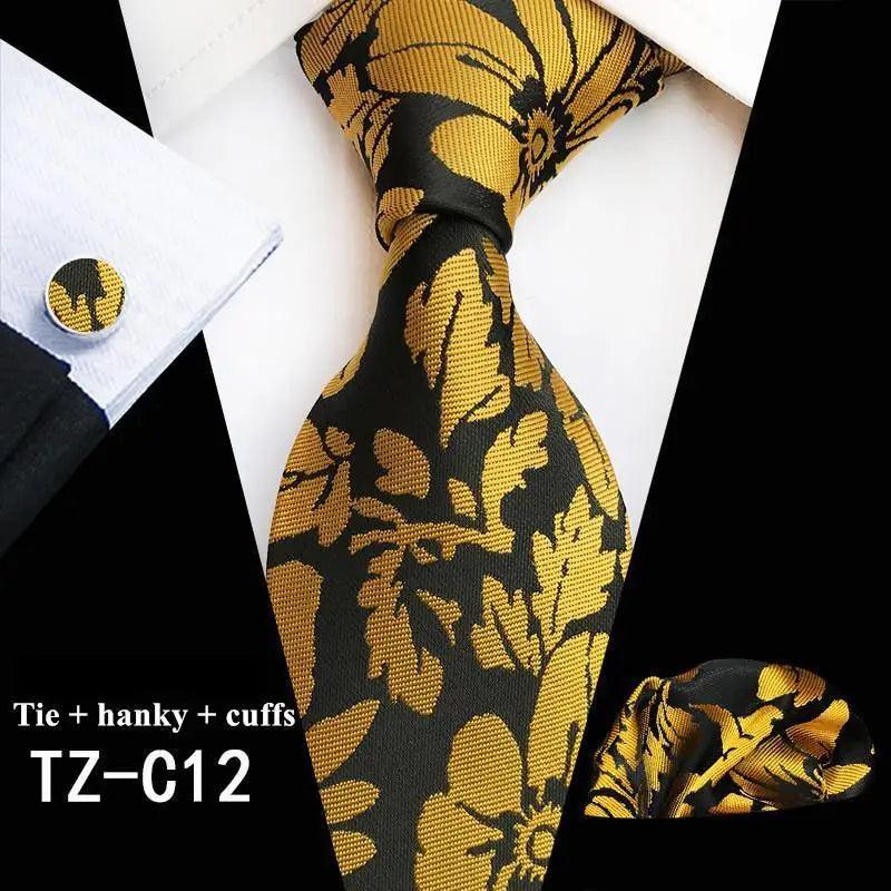 Wedding Bridegroom Floral Print Silk Necktie With Cufflinks Set Fashion High Quality Necktie Set For Men Stevvex