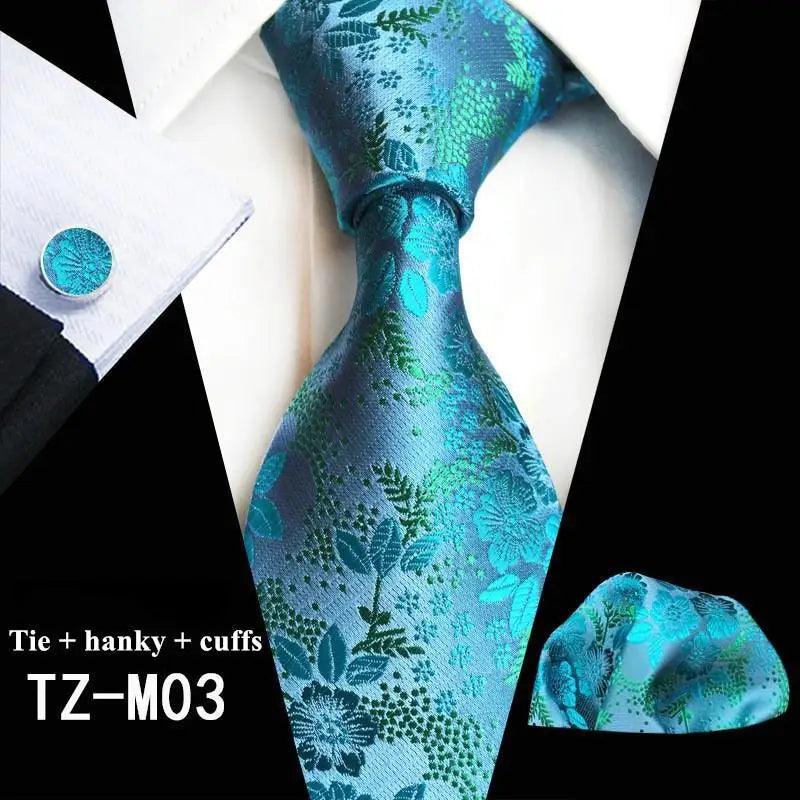 Wedding Bridegroom Floral Print Silk Necktie With Cufflinks Set Fashion High Quality Necktie Set For Men Stevvex