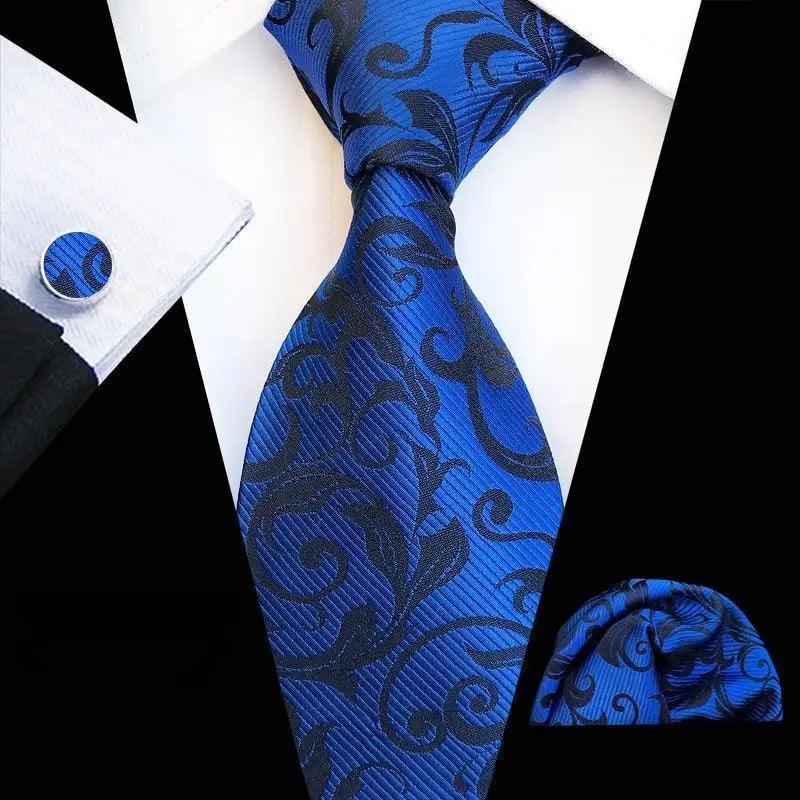 Wedding Bridegroom Floral Print Silk Necktie With Cufflinks Set Fashion High Quality Necktie Set For Men Stevvex
