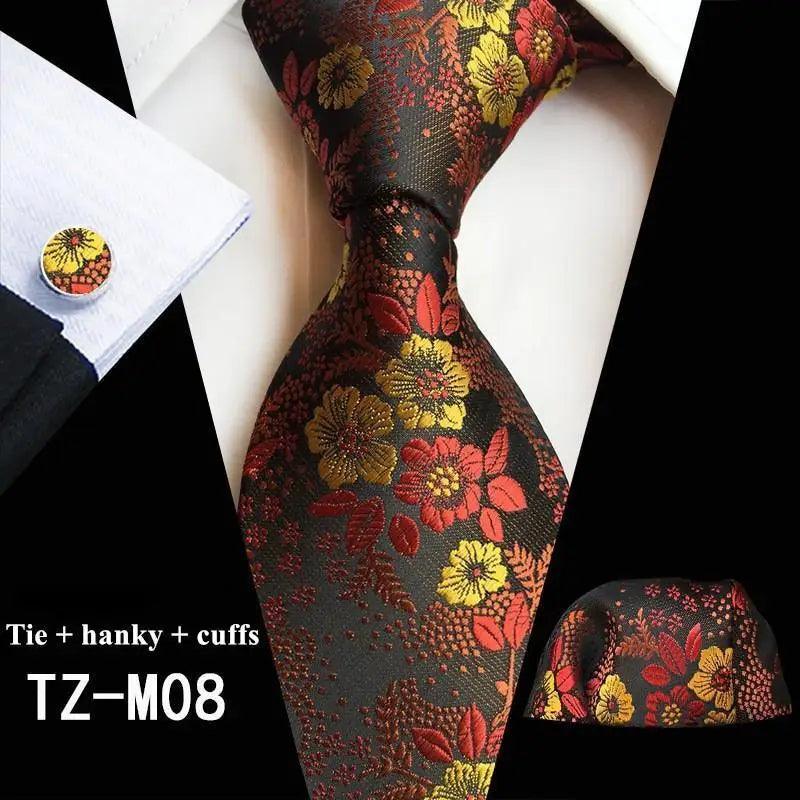 Wedding Bridegroom Floral Print Silk Necktie With Cufflinks Set Fashion High Quality Necktie Set For Men Stevvex