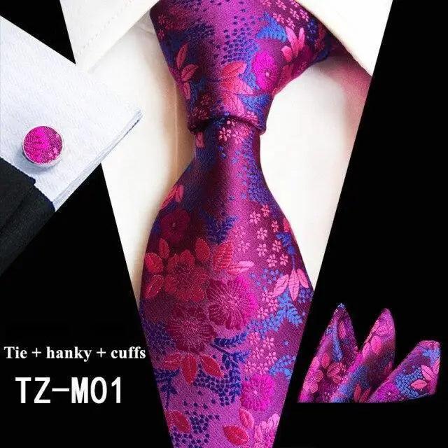 Wedding Bridegroom Floral Print Silk Necktie With Cufflinks Set Fashion High Quality Necktie Set For Men Stevvex