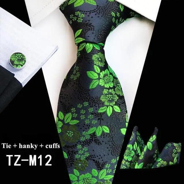 Wedding Bridegroom Floral Print Silk Necktie With Cufflinks Set Fashion High Quality Necktie Set For Men Stevvex