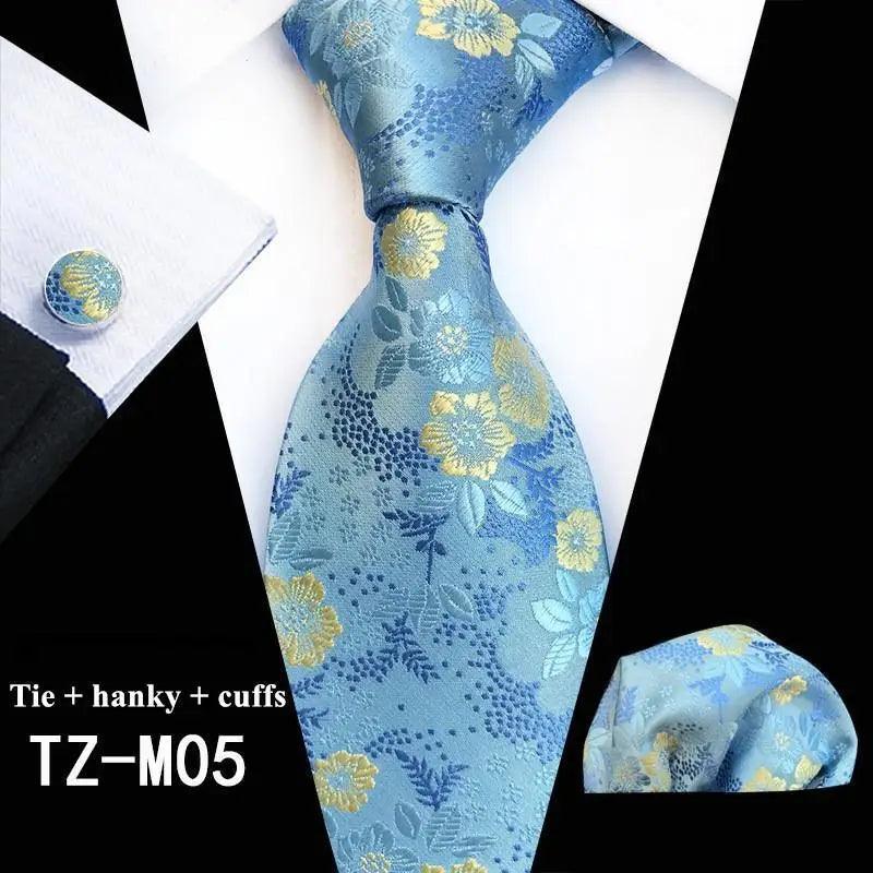 Wedding Bridegroom Floral Print Silk Necktie With Cufflinks Set Fashion High Quality Necktie Set For Men Stevvex