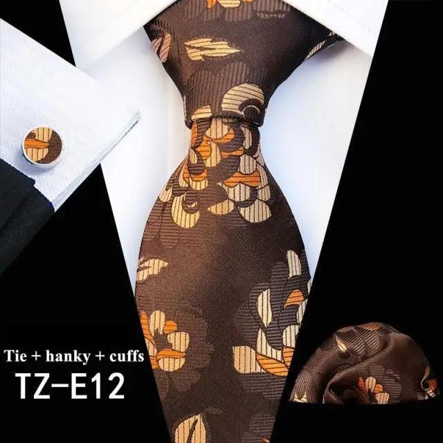 Wedding Bridegroom Floral Print Silk Necktie With Cufflinks Set Fashion High Quality Necktie Set For Men Stevvex