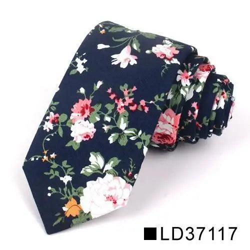 Wedding Men Floral Tie Skinny Cotton Casual Neck Tie Elegant Neckties Flower Print Fashionable Design Stevvex