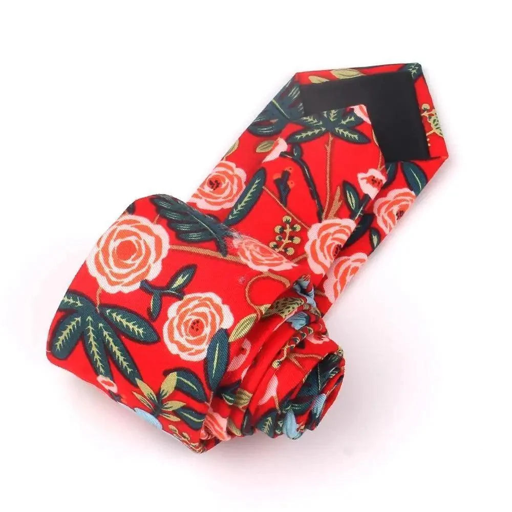 Wedding Men Floral Tie Skinny Cotton Casual Neck Tie Elegant Neckties Flower Print Fashionable Design Stevvex