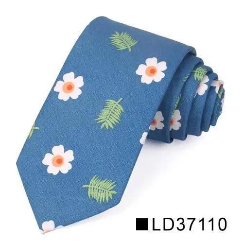Wedding Men Floral Tie Skinny Cotton Casual Neck Tie Elegant Neckties Flower Print Fashionable Design Stevvex
