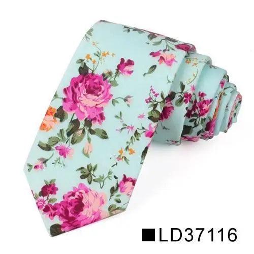 Wedding Men Floral Tie Skinny Cotton Casual Neck Tie Elegant Neckties Flower Print Fashionable Design Stevvex