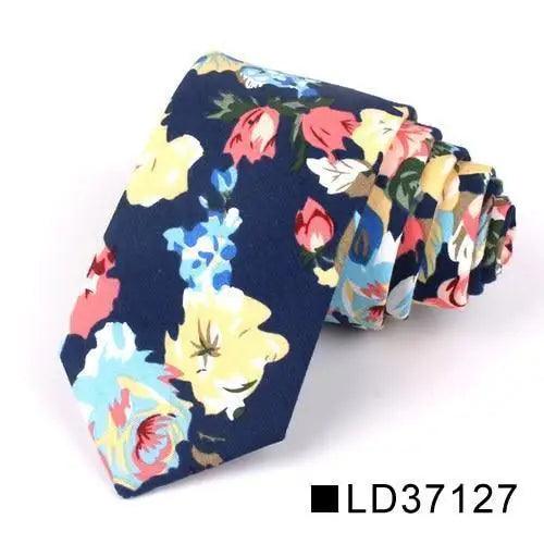 Wedding Men Floral Tie Skinny Cotton Casual Neck Tie Elegant Neckties Flower Print Fashionable Design Stevvex