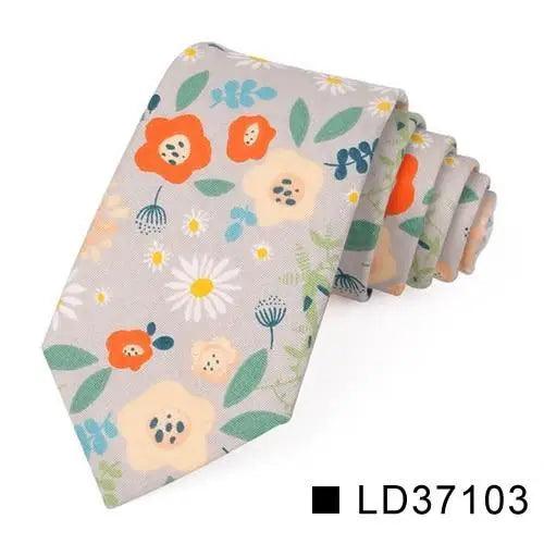 Wedding Men Floral Tie Skinny Cotton Casual Neck Tie Elegant Neckties Flower Print Fashionable Design Stevvex