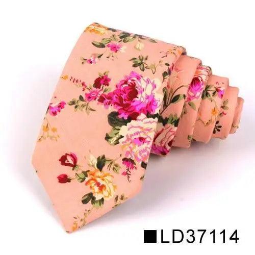 Wedding Men Floral Tie Skinny Cotton Casual Neck Tie Elegant Neckties Flower Print Fashionable Design Stevvex
