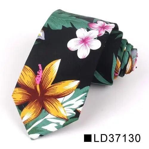 Wedding Men Floral Tie Skinny Cotton Casual Neck Tie Elegant Neckties Flower Print Fashionable Design Stevvex