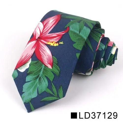 Wedding Men Floral Tie Skinny Cotton Casual Neck Tie Elegant Neckties Flower Print Fashionable Design Stevvex