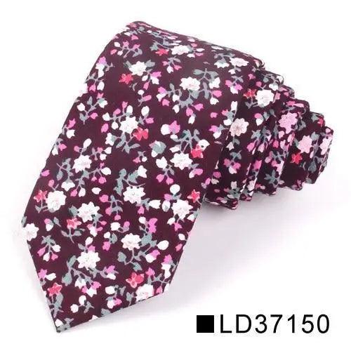 Wedding Men Floral Tie Skinny Cotton Casual Neck Tie Elegant Neckties Flower Print Fashionable Design Stevvex