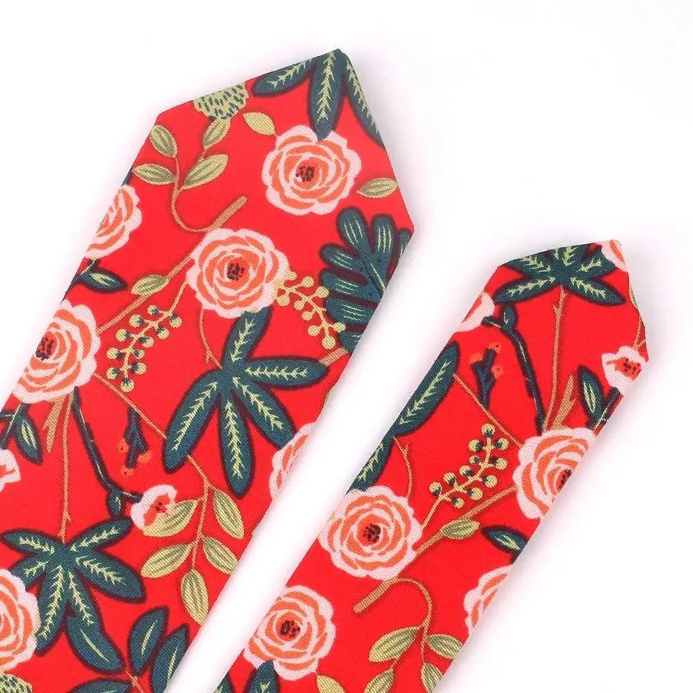 Wedding Men Floral Tie Skinny Cotton Casual Neck Tie Elegant Neckties Flower Print Fashionable Design Stevvex