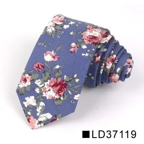 Wedding Men Floral Tie Skinny Cotton Casual Neck Tie Elegant Neckties Flower Print Fashionable Design Stevvex