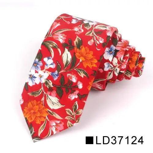 Wedding Men Floral Tie Skinny Cotton Casual Neck Tie Elegant Neckties Flower Print Fashionable Design Stevvex