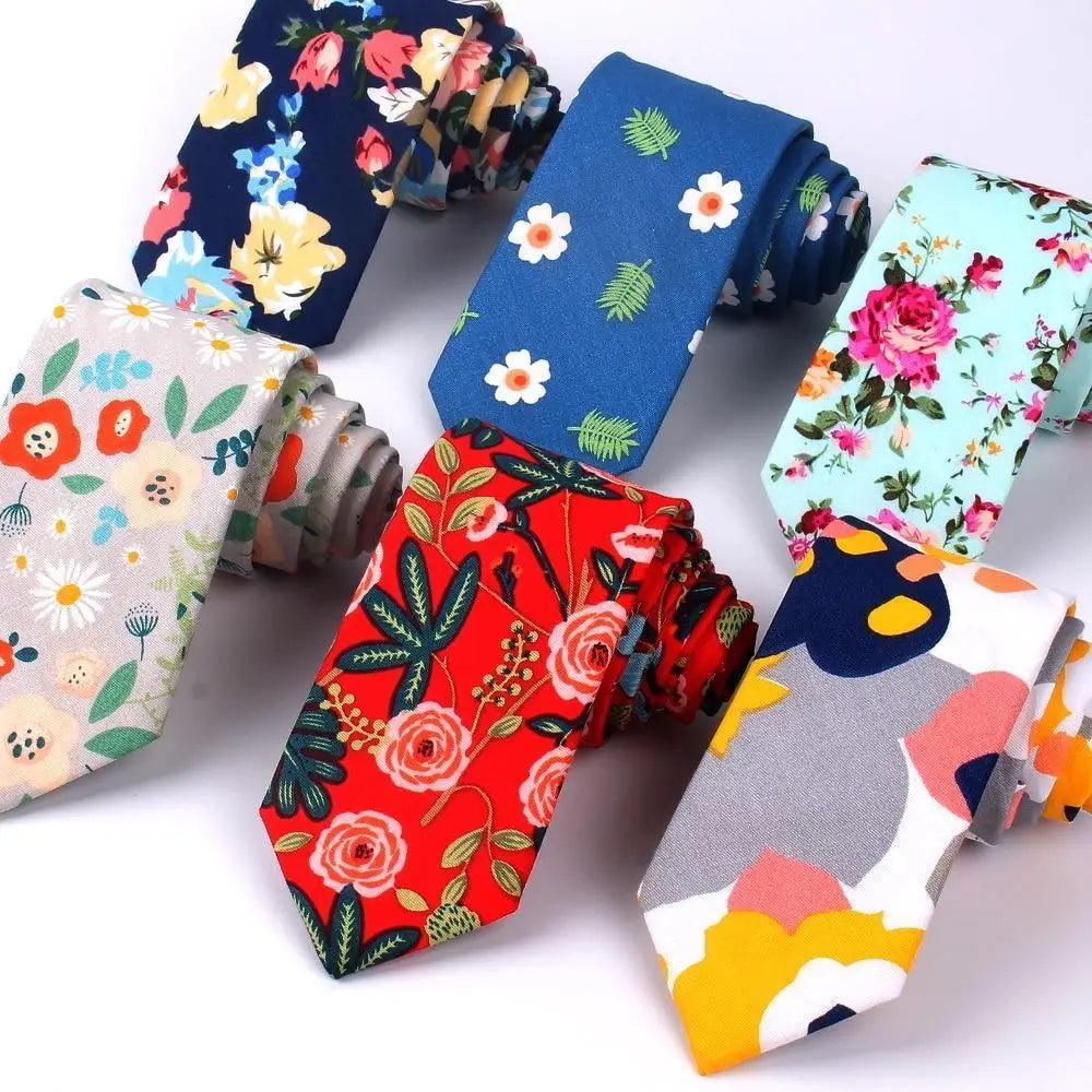 Wedding Men Floral Tie Skinny Cotton Casual Neck Tie Elegant Neckties Flower Print Fashionable Design Stevvex