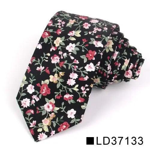 Wedding Men Floral Tie Skinny Cotton Casual Neck Tie Elegant Neckties Flower Print Fashionable Design Stevvex