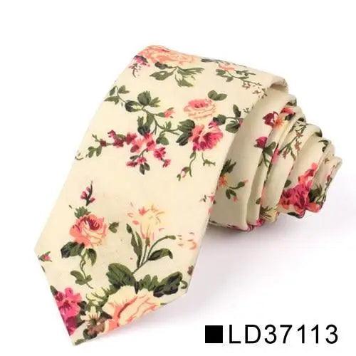 Wedding Men Floral Tie Skinny Cotton Casual Neck Tie Elegant Neckties Flower Print Fashionable Design Stevvex