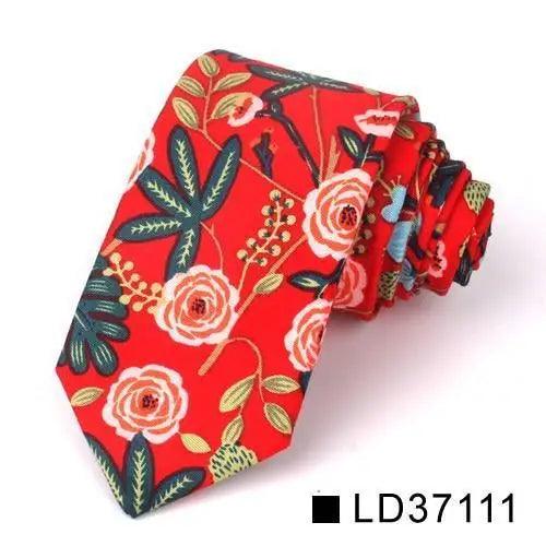 Wedding Men Floral Tie Skinny Cotton Casual Neck Tie Elegant Neckties Flower Print Fashionable Design Stevvex