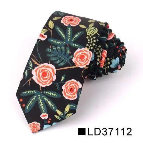 Wedding Men Floral Tie Skinny Cotton Casual Neck Tie Elegant Neckties Flower Print Fashionable Design Stevvex