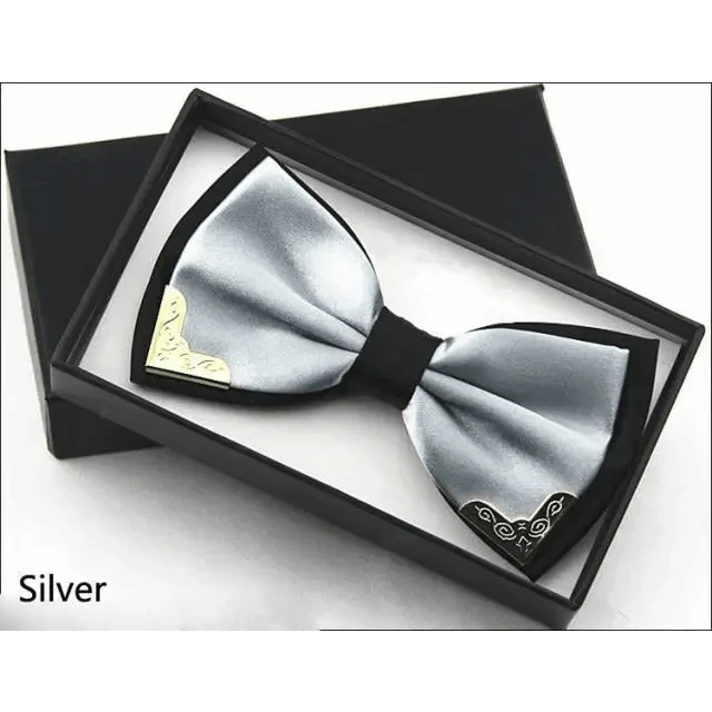 White Men Elegant Polyester Butterfly Bowtie Metal Corners Wedding Bowtie Party Bow Ties Stevvex