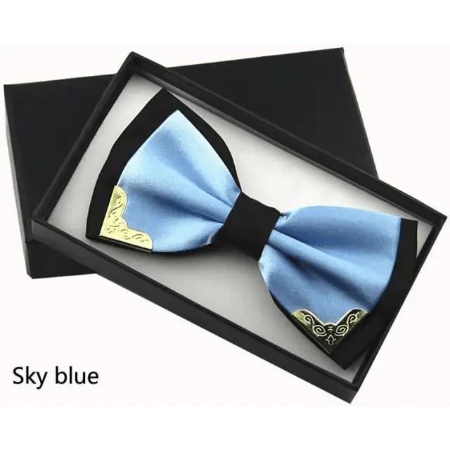 White Men Elegant Polyester Butterfly Bowtie Metal Corners Wedding Bowtie Party Bow Ties Stevvex
