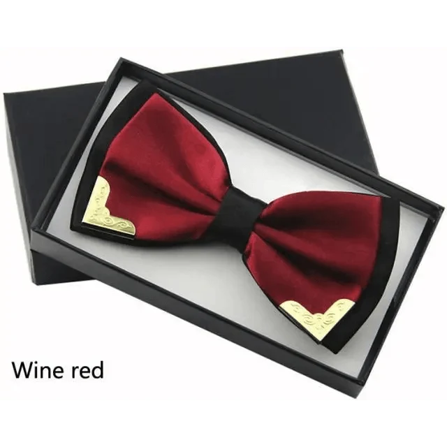 White Men Elegant Polyester Butterfly Bowtie Metal Corners Wedding Bowtie Party Bow Ties Stevvex