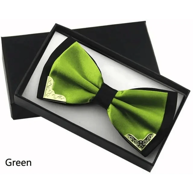 White Men Elegant Polyester Butterfly Bowtie Metal Corners Wedding Bowtie Party Bow Ties Stevvex