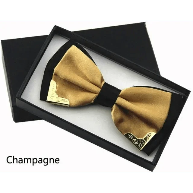 White Men Elegant Polyester Butterfly Bowtie Metal Corners Wedding Bowtie Party Bow Ties Stevvex