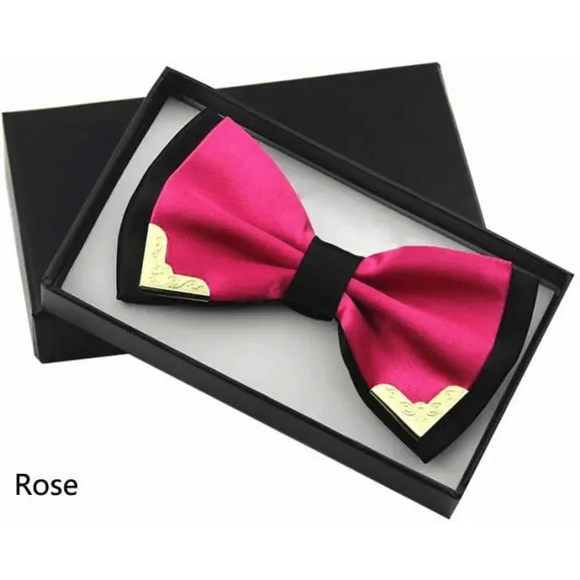 White Men Elegant Polyester Butterfly Bowtie Metal Corners Wedding Bowtie Party Bow Ties Stevvex
