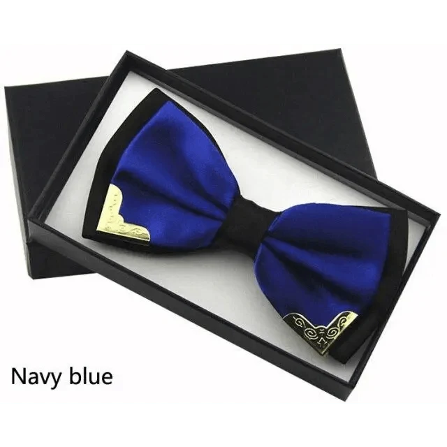 White Men Elegant Polyester Butterfly Bowtie Metal Corners Wedding Bowtie Party Bow Ties Stevvex