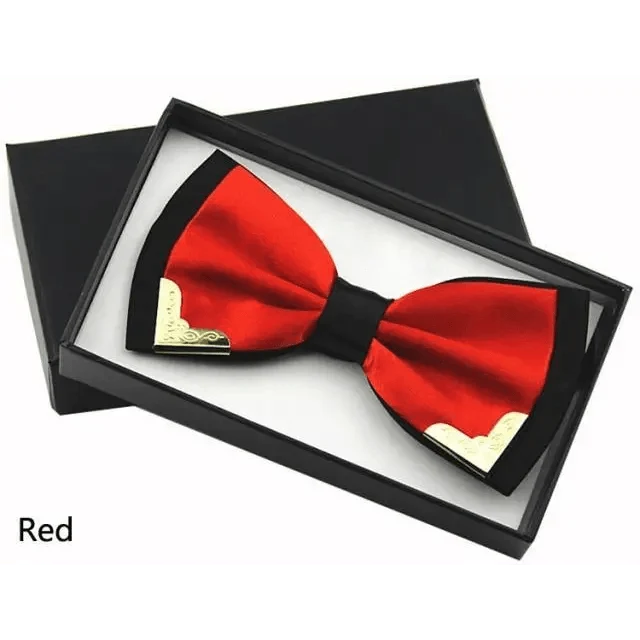 White Men Elegant Polyester Butterfly Bowtie Metal Corners Wedding Bowtie Party Bow Ties Stevvex