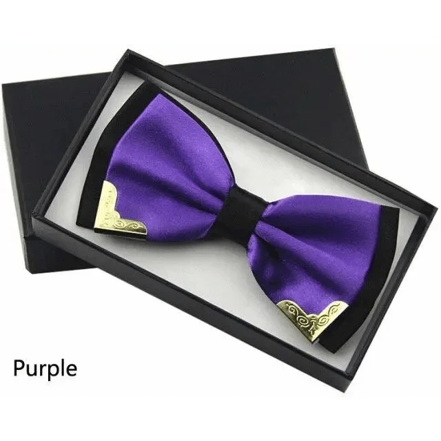 White Men Elegant Polyester Butterfly Bowtie Metal Corners Wedding Bowtie Party Bow Ties Stevvex