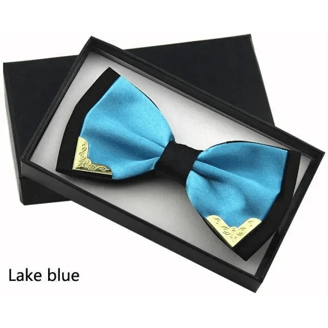 White Men Elegant Polyester Butterfly Bowtie Metal Corners Wedding Bowtie Party Bow Ties Stevvex