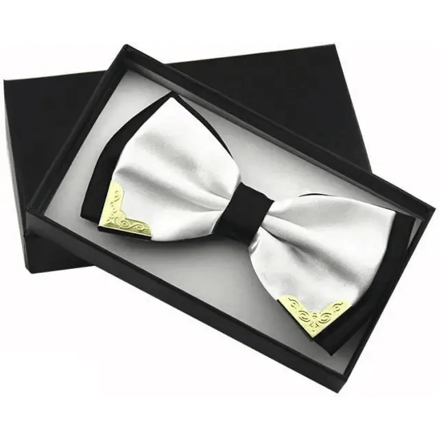 White Men Elegant Polyester Butterfly Bowtie Metal Corners Wedding Bowtie Party Bow Ties Stevvex