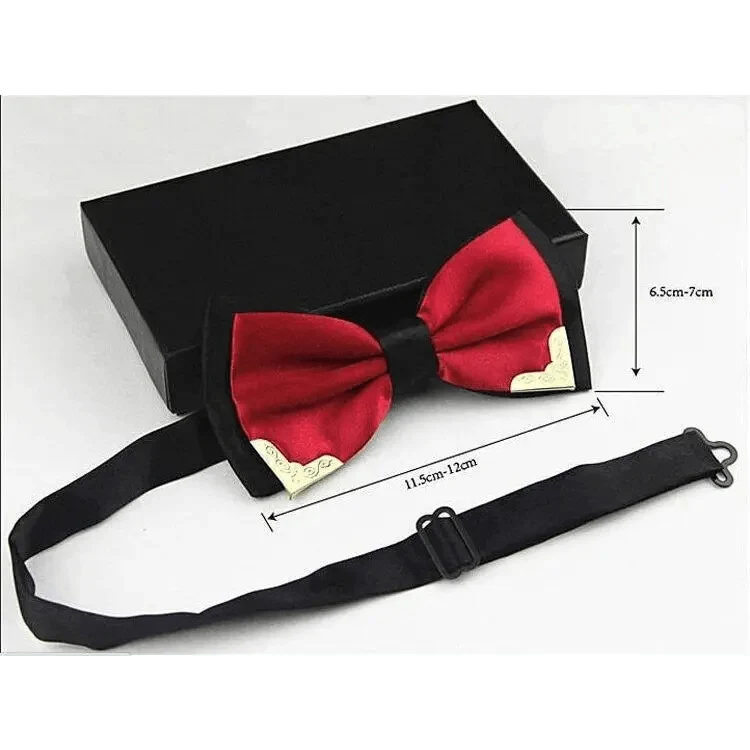 White Men Elegant Polyester Butterfly Bowtie Metal Corners Wedding Bowtie Party Bow Ties Stevvex