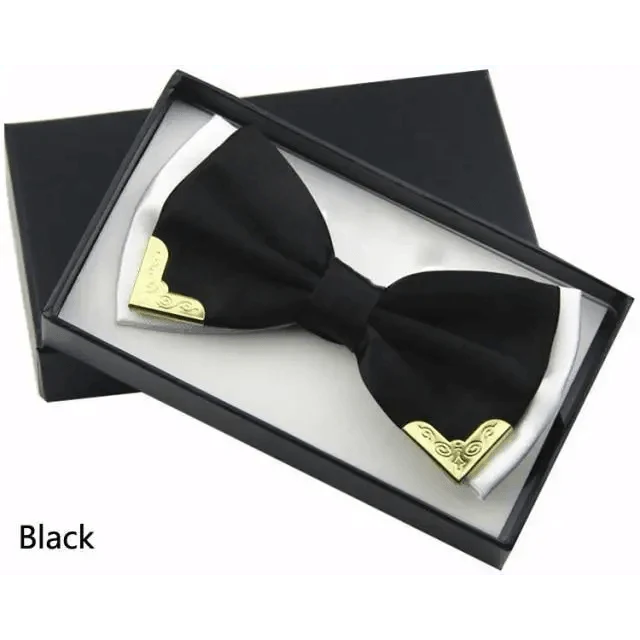 White Men Elegant Polyester Butterfly Bowtie Metal Corners Wedding Bowtie Party Bow Ties Stevvex