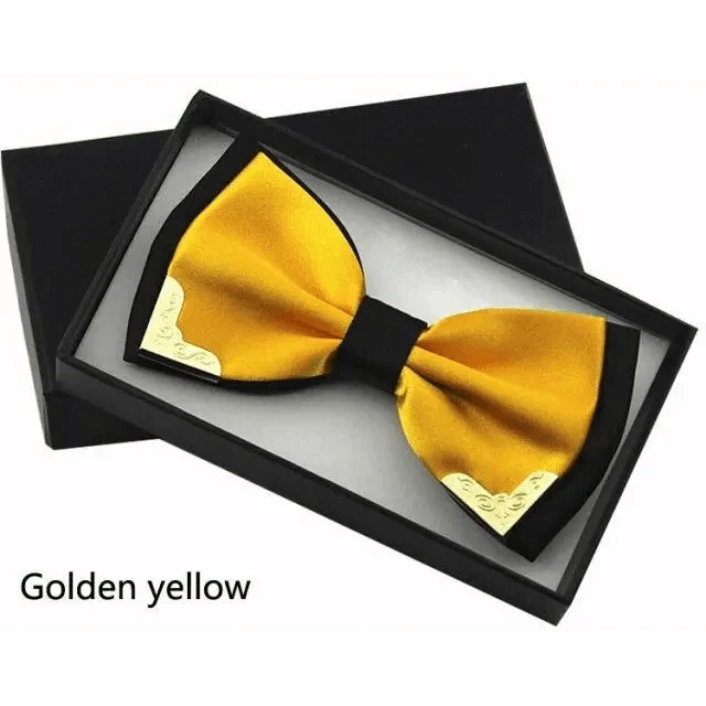 White Men Elegant Polyester Butterfly Bowtie Metal Corners Wedding Bowtie Party Bow Ties Stevvex